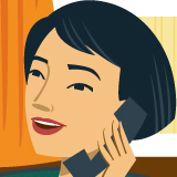Illustration of Megan, a mom, on the phone